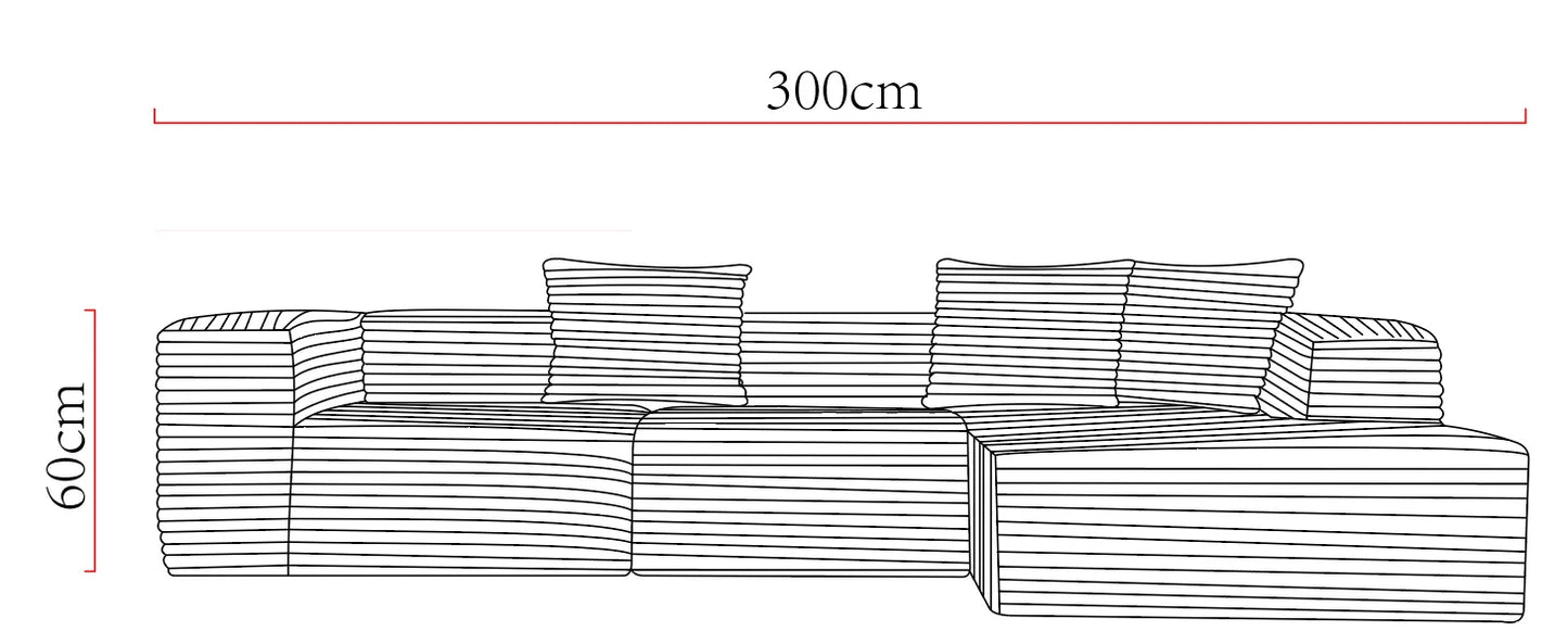 5-seater combination compression sofa made of high-quality corduroy fabric, equipped with highly elastic sponge for quick rebound